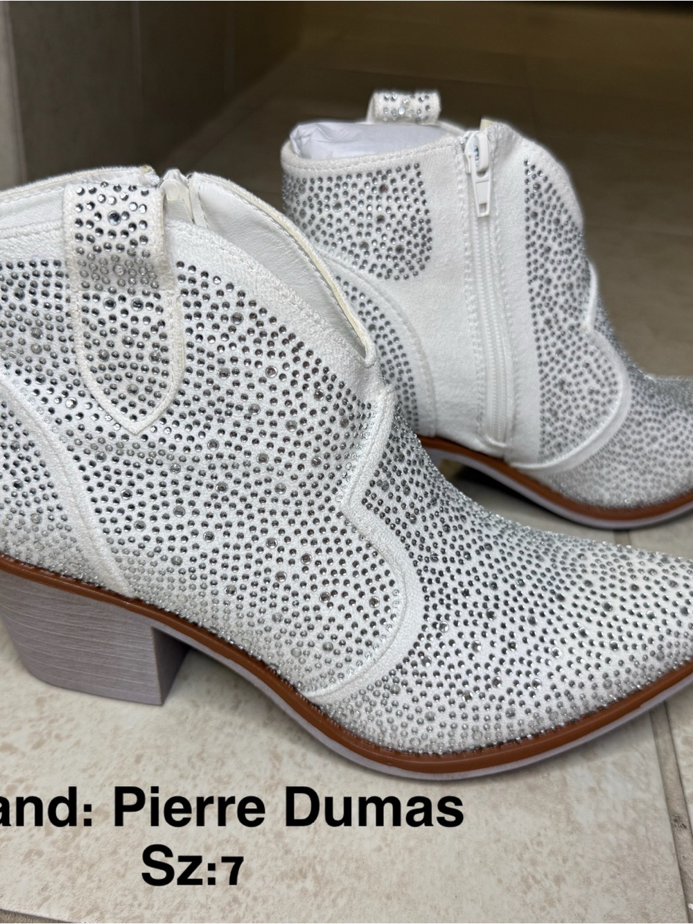 Pierre Dumas White Rhinestone Western Ankle Boots